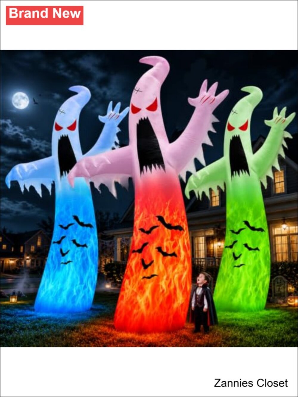👻 14FT Giant Halloween Inflatables Outdoor Ghost Rotating Flame LEDs Blow Up